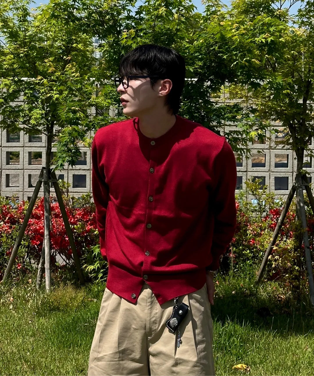 Everyday Round Knit Cardigan [Red]