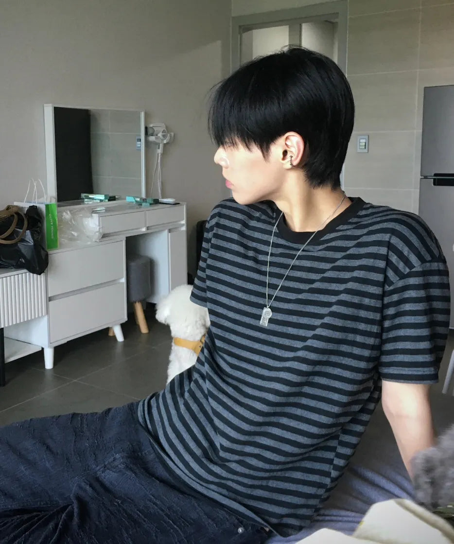 Essential Crop T-Shirt [Charcoal Stripe]