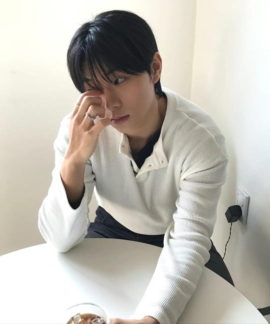 Waffle Henley Long Sleeve T-Shirt [Ivory]