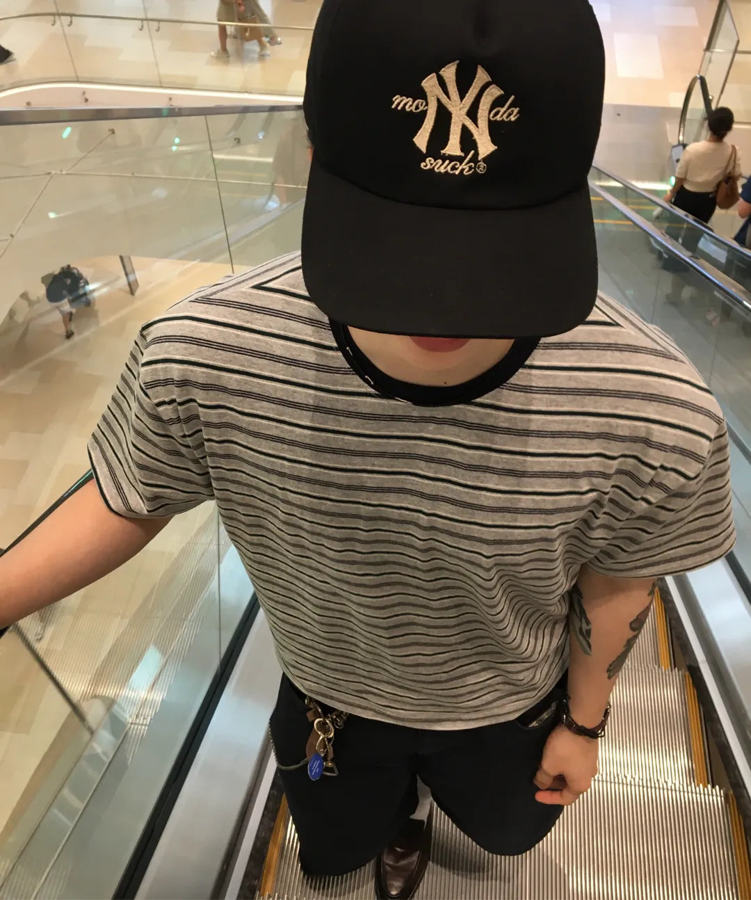 Essential Crop T-Shirt [Multi Gray Stripe]