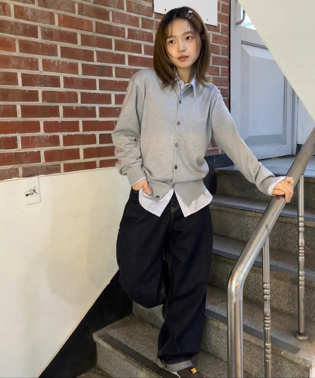 Everyday Round Knit Cardigan [Light Gray]