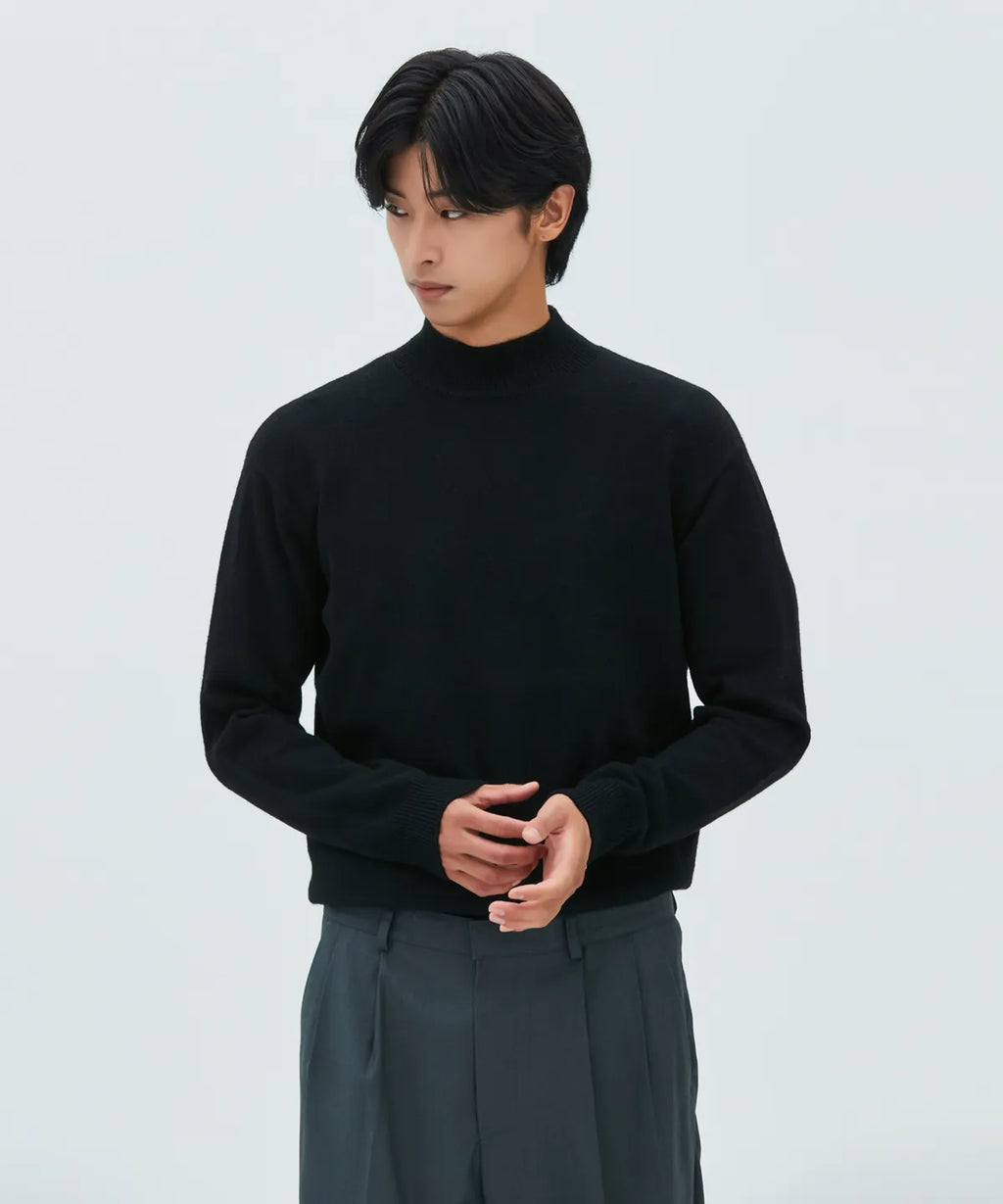Minimal Wool Half-Neck Knit [Black]