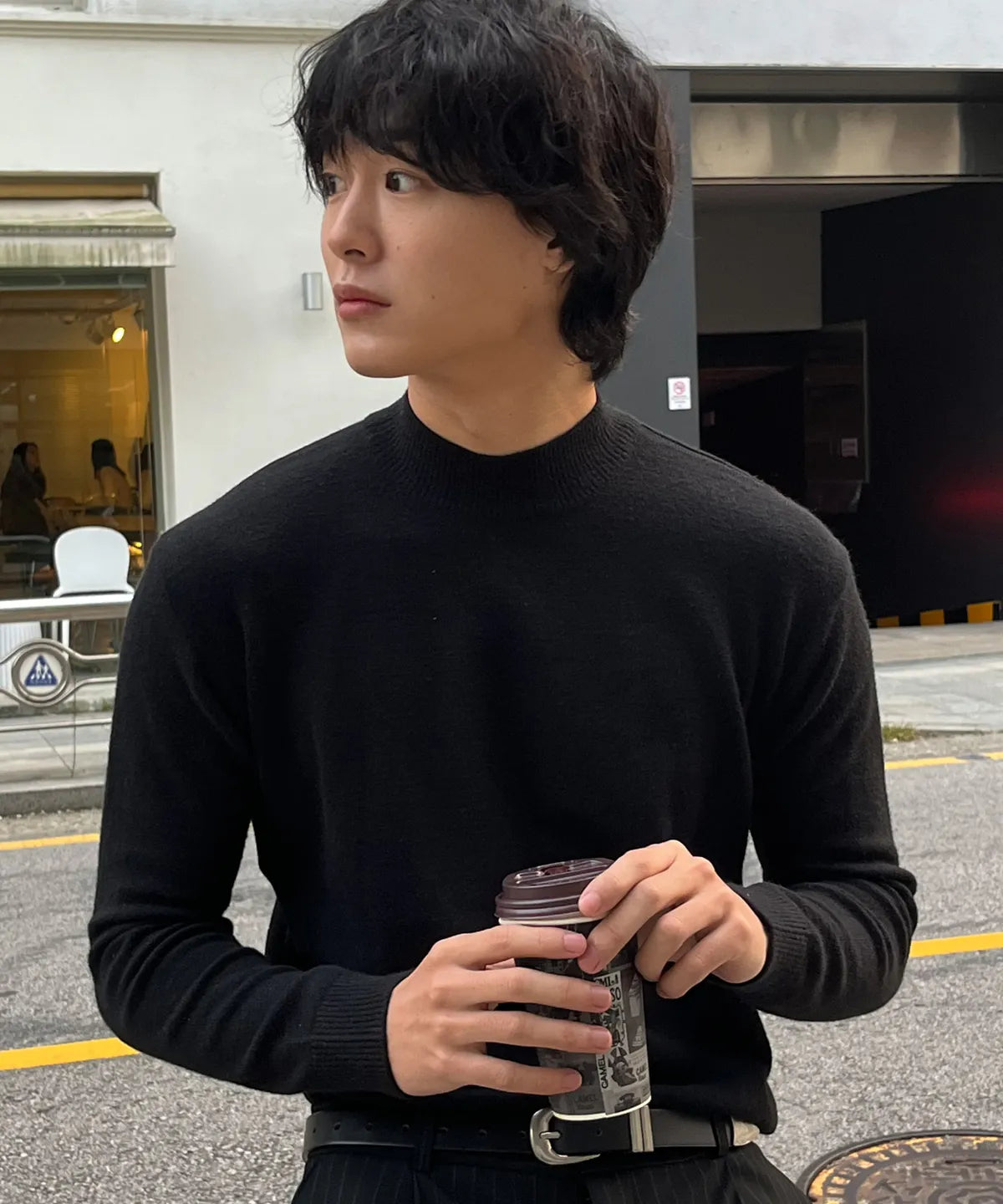 Minimal Wool Half-Neck Knit [Black]