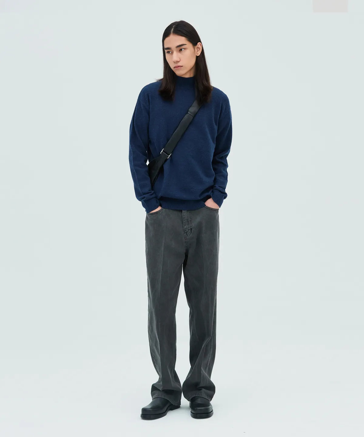 Minimal Wool Half-Neck Knit [Deep Blue]