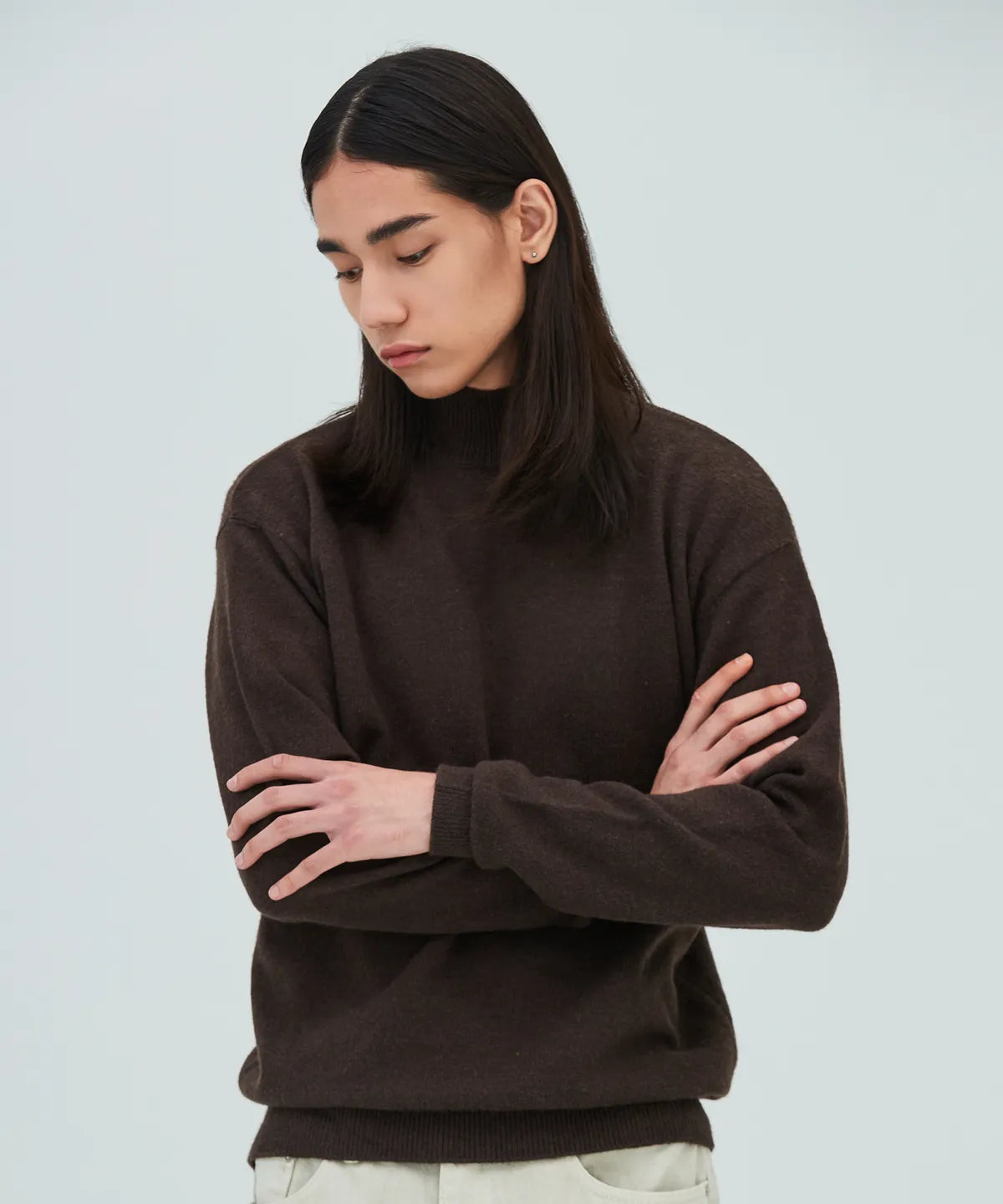 Minimal Wool Half-Neck Knit [Brown]