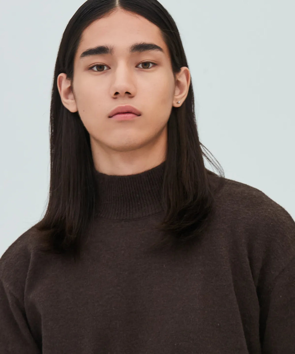 Minimal Wool Half-Neck Knit [Brown]