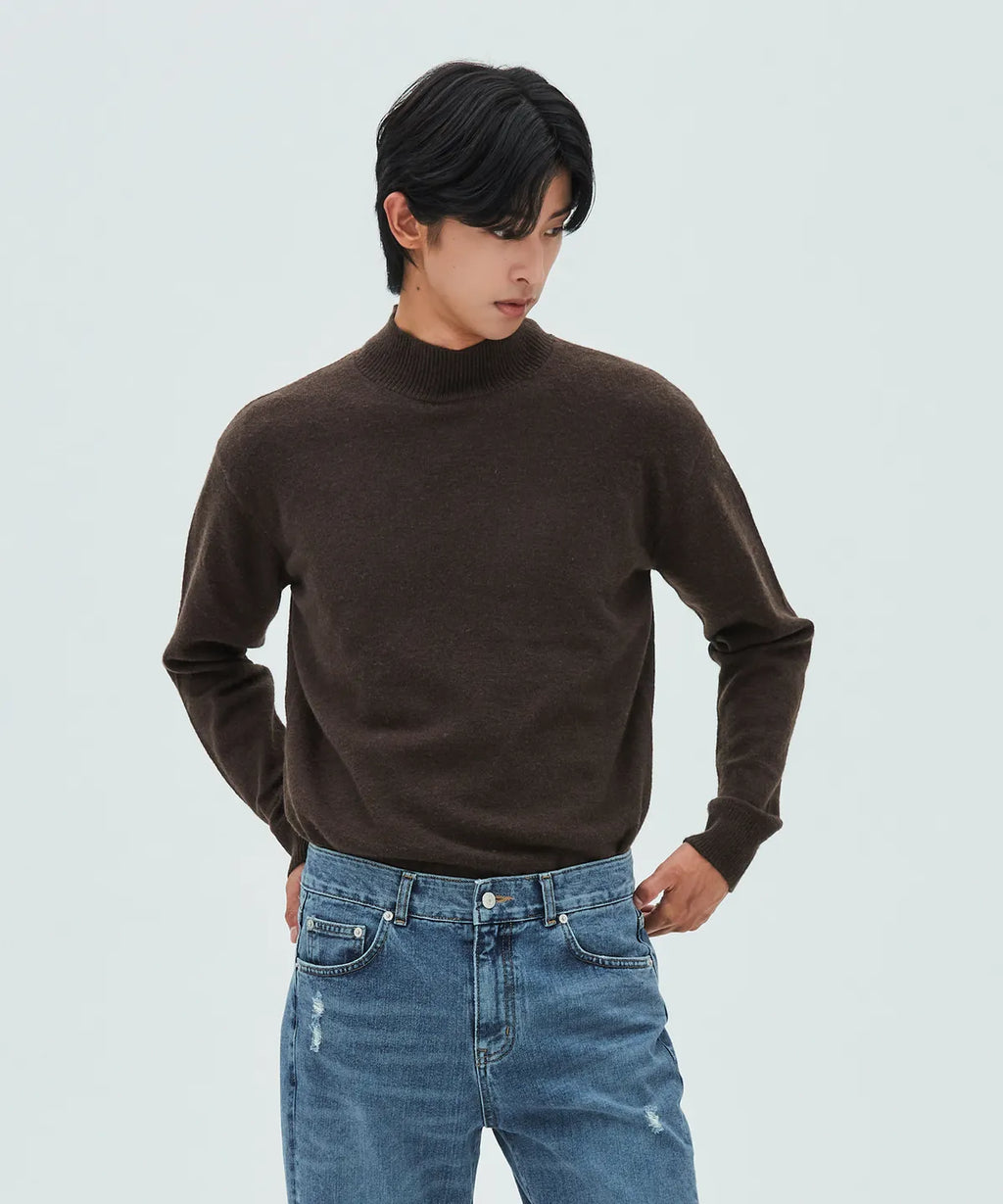 Minimal Wool Half-Neck Knit [Brown]