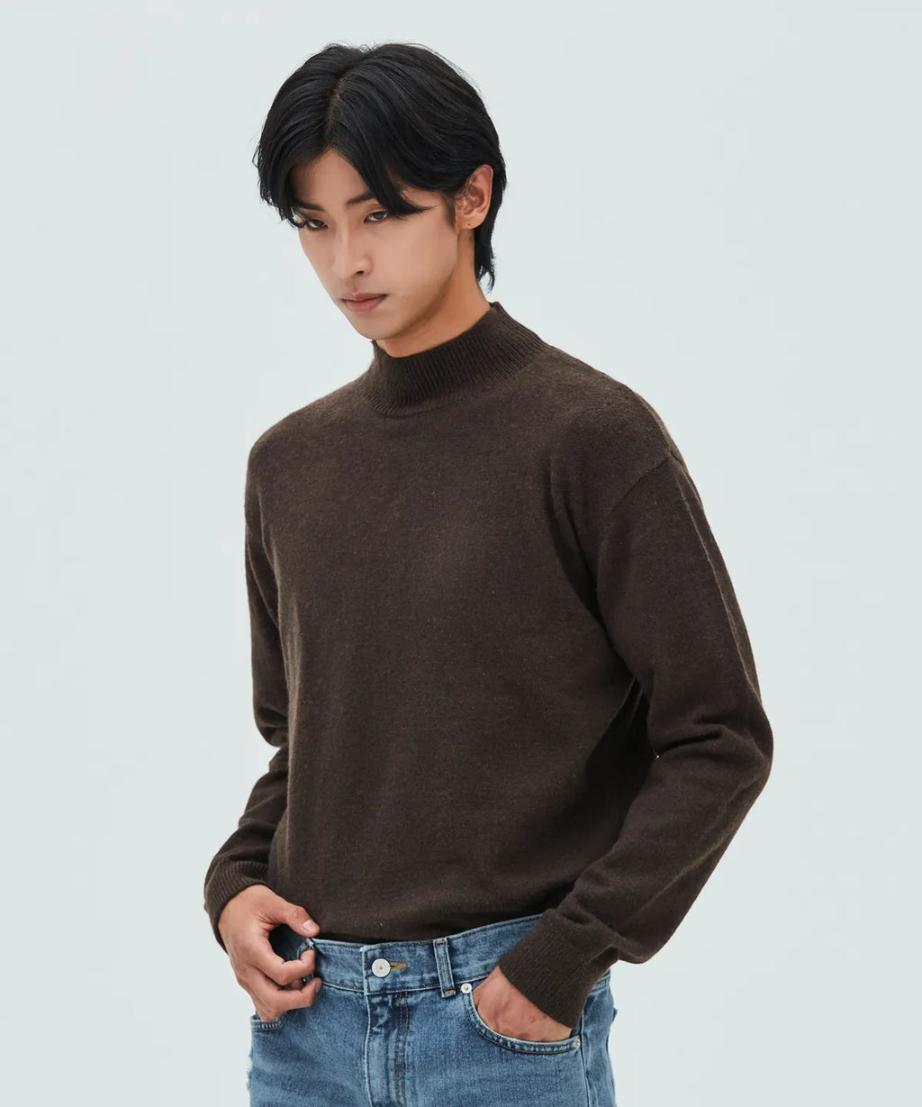 Minimal Wool Half-Neck Knit [Brown]