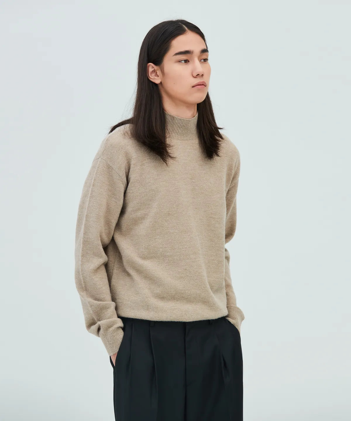 Minimal Wool Half-Neck Knit [Beige]