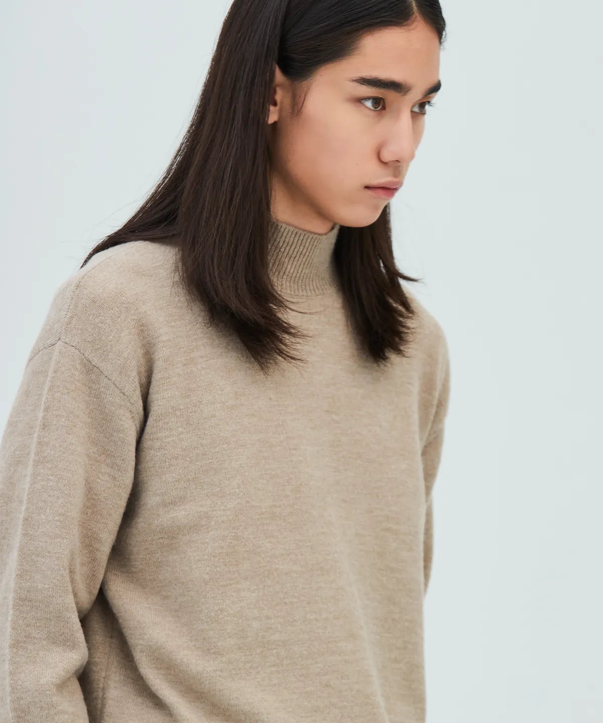 Minimal Wool Half-Neck Knit [Beige]