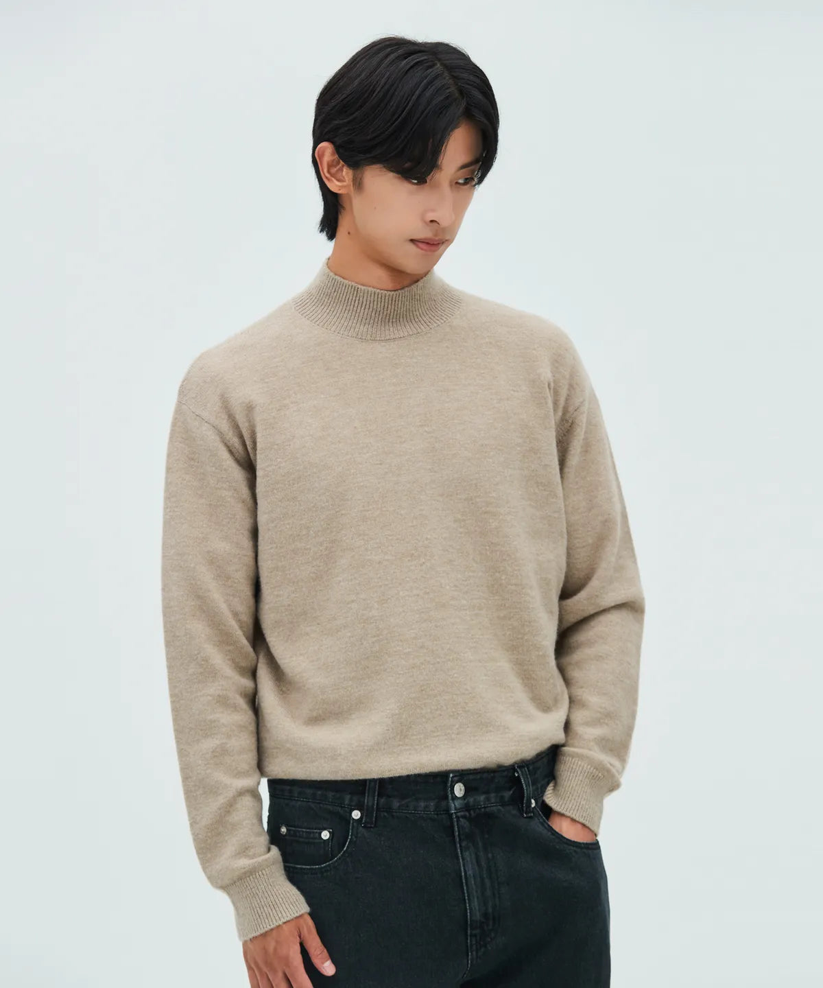 Minimal Wool Half-Neck Knit [Beige]