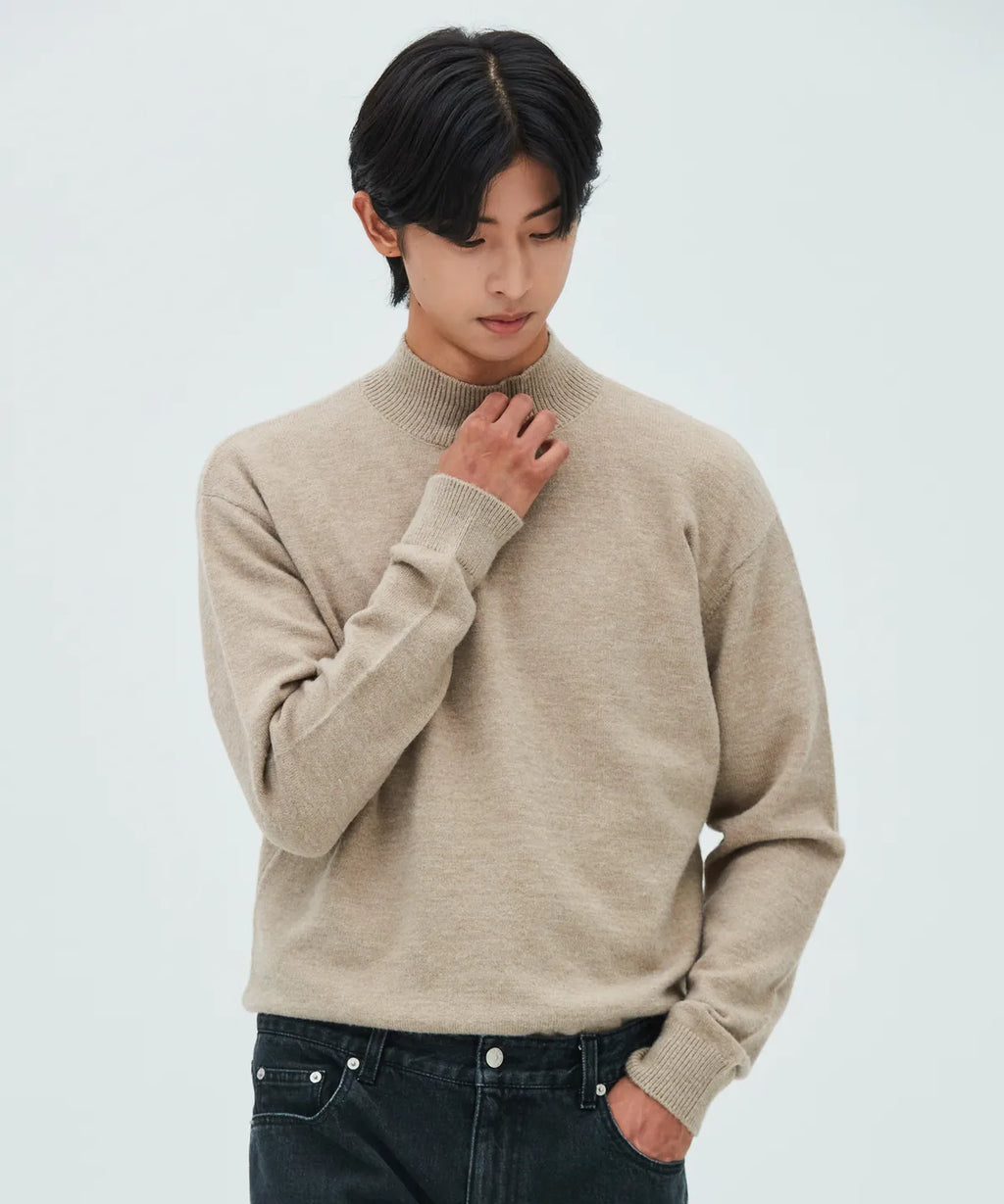 Minimal Wool Half-Neck Knit [Beige]