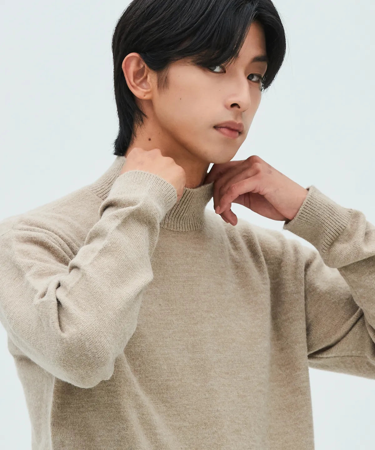 Minimal Wool Half-Neck Knit [Beige]