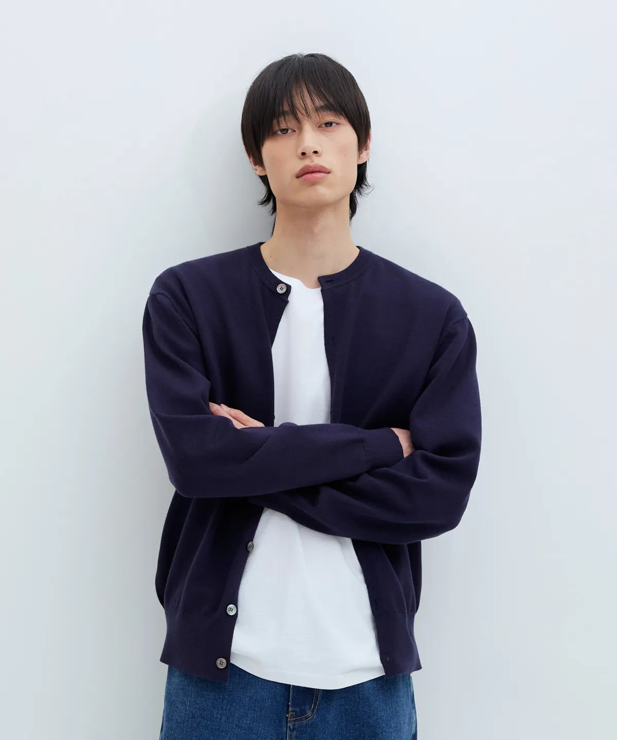 Everyday Round Knit Cardigan [Navy]