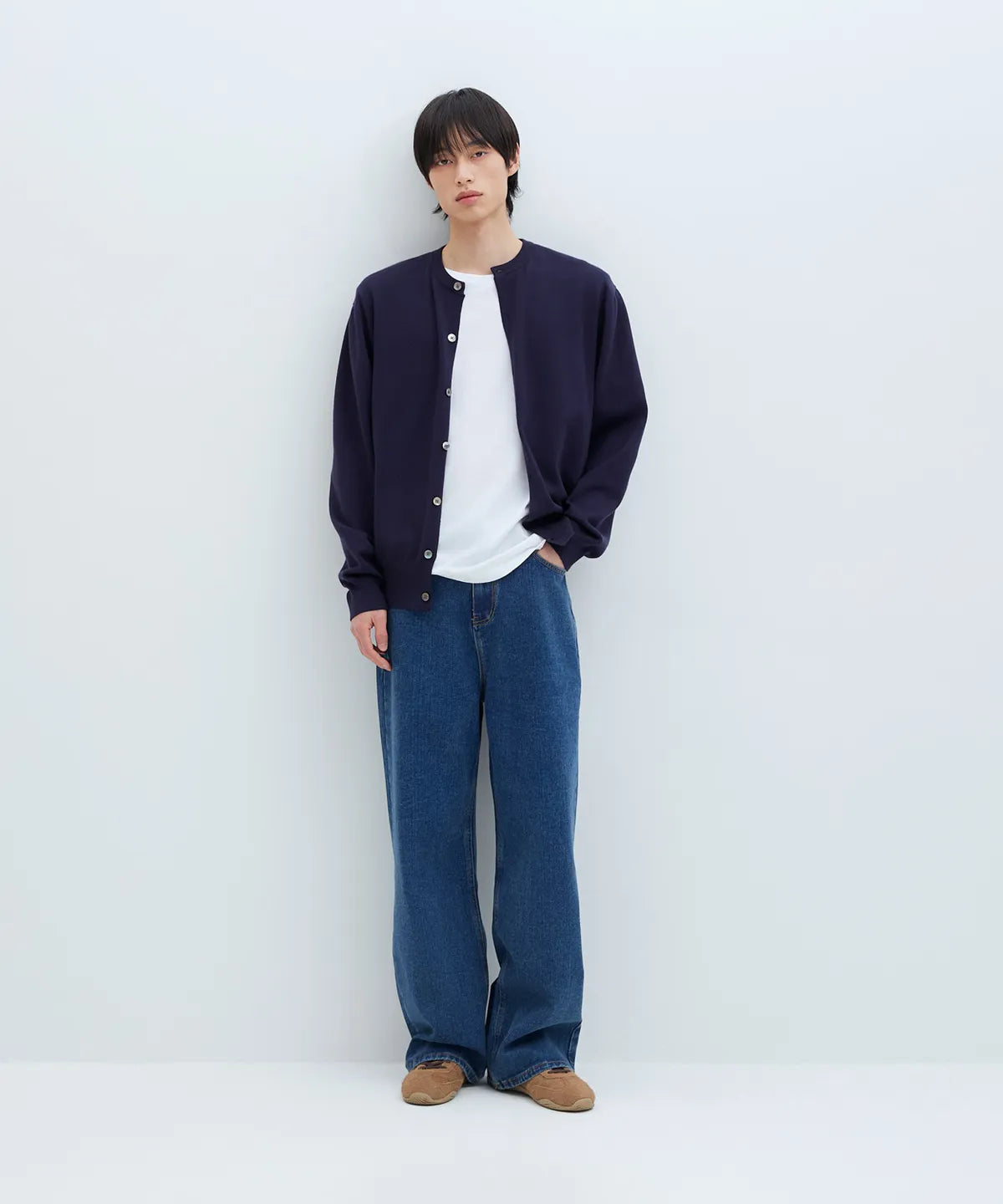 Everyday Round Knit Cardigan [Navy]