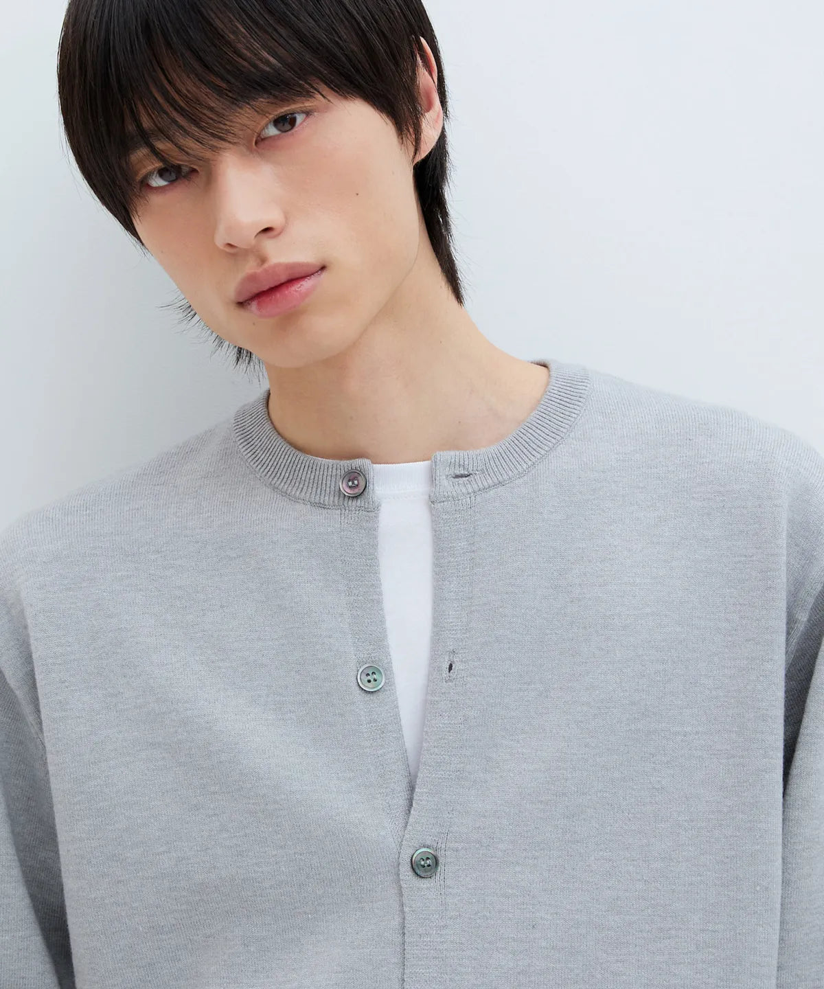 Everyday Round Knit Cardigan [Light Gray]