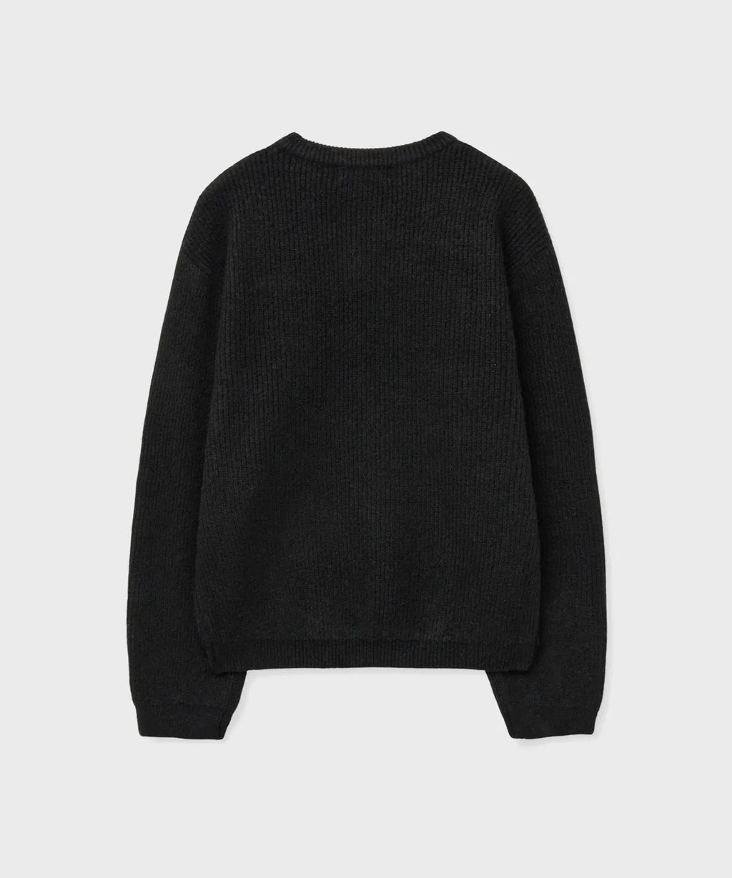 Ribbed Over-Fit Henley-Neck Knit [Black]