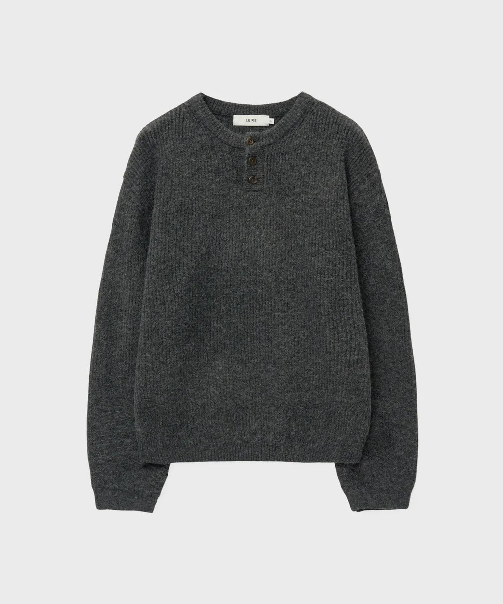Ribbed Over-Fit Henley-Neck Knit [Charcoal]