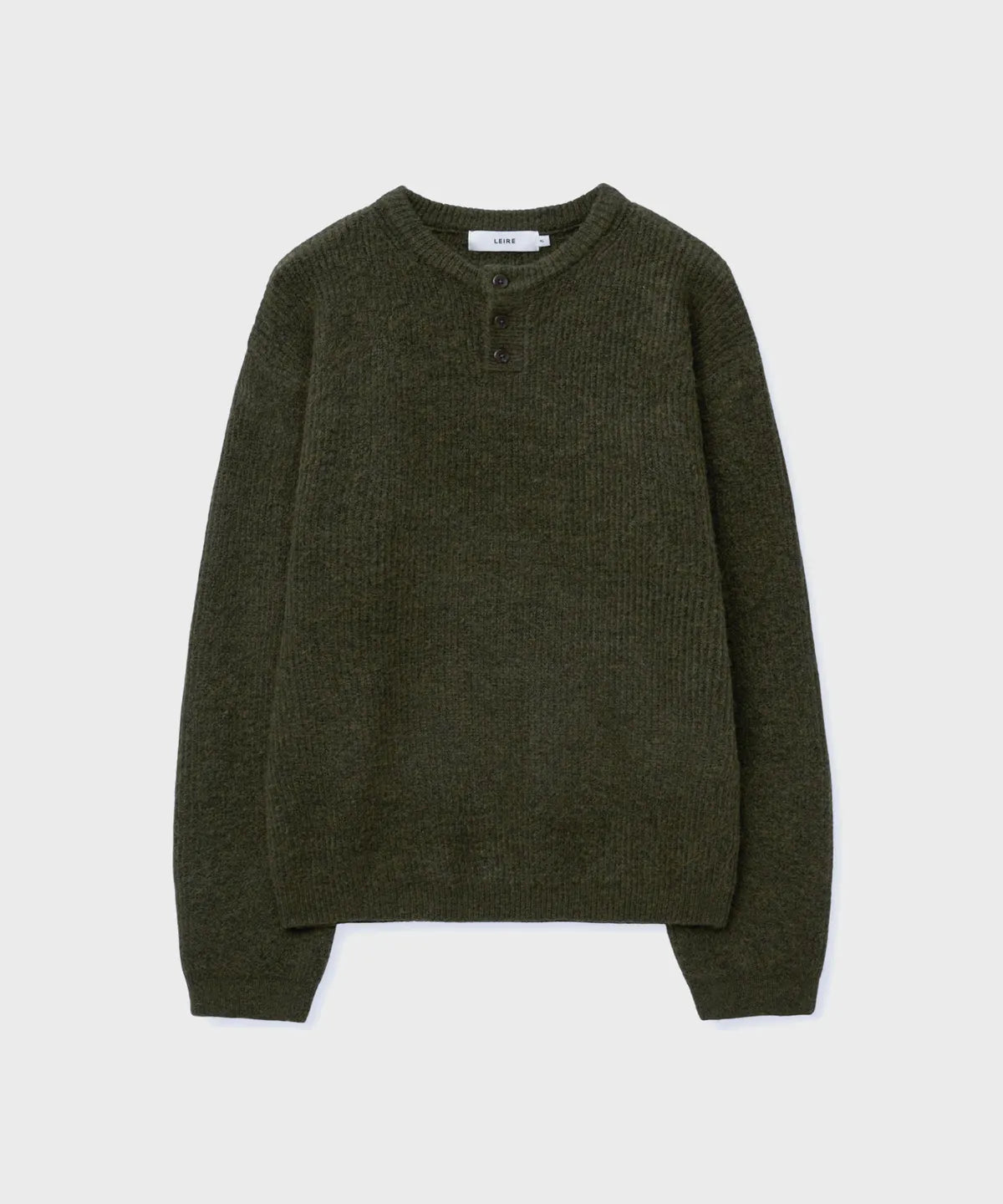 Ribbed Over-Fit Henley-Neck Knit [Khaki]