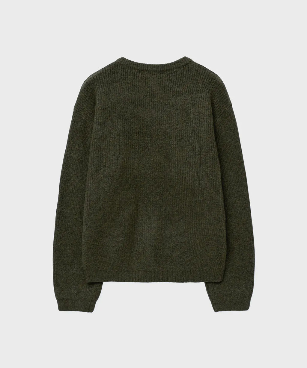 Ribbed Over-Fit Henley-Neck Knit [Khaki]