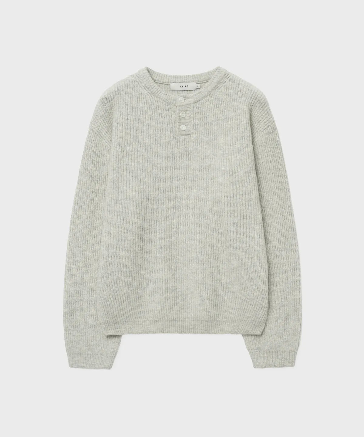 Ribbed Over-Fit Henley-Neck Knit [White Melange]