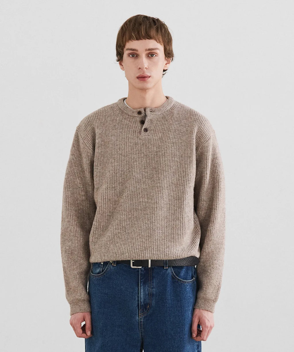 Ribbed Over-Fit Henley-Neck Knit [Oatmeal]