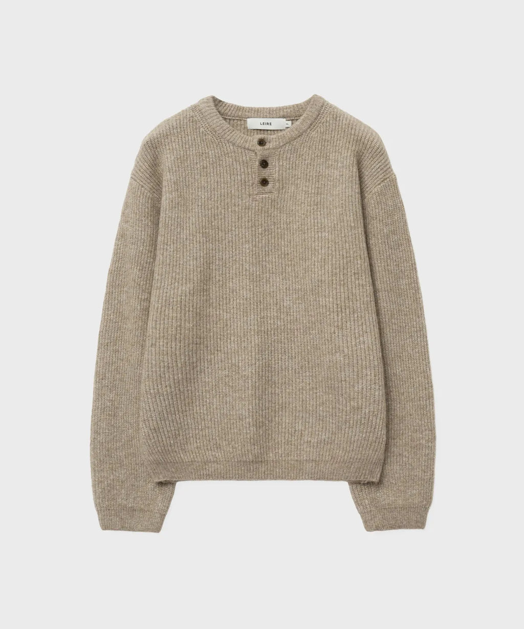 Ribbed Over-Fit Henley-Neck Knit [Oatmeal]