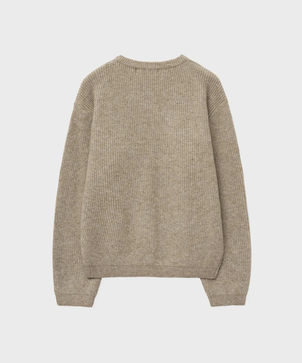 Ribbed Over-Fit Henley-Neck Knit [Oatmeal]
