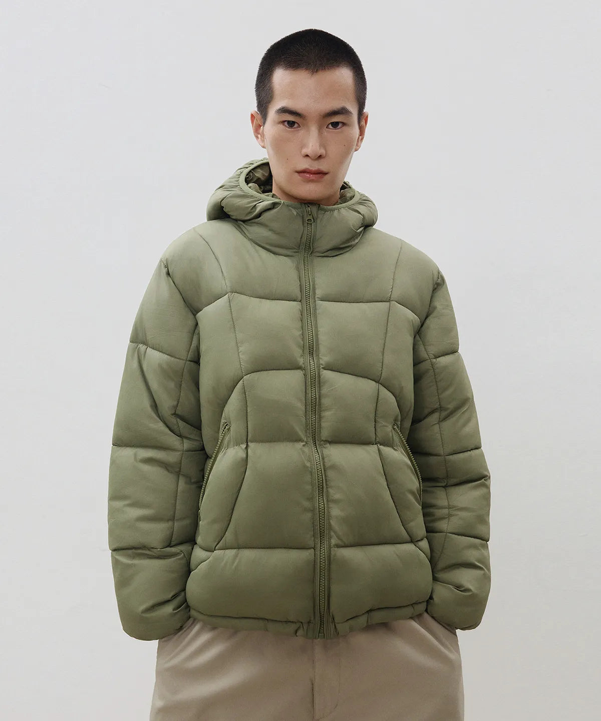 Balaclava Hooded Insulated Puffer Jacket [Khaki]
