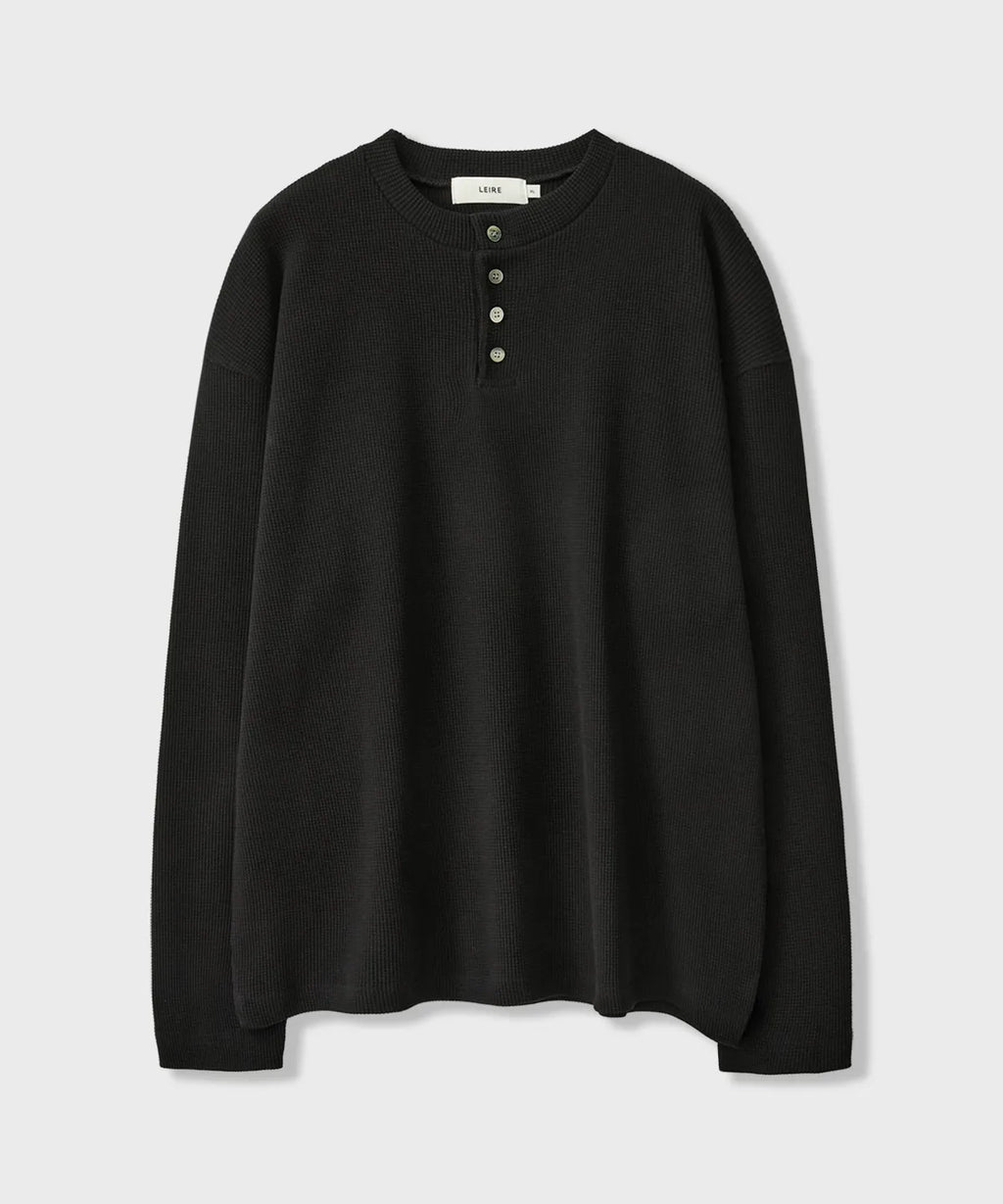 Waffle Henley Long Sleeve T-Shirt [Black]