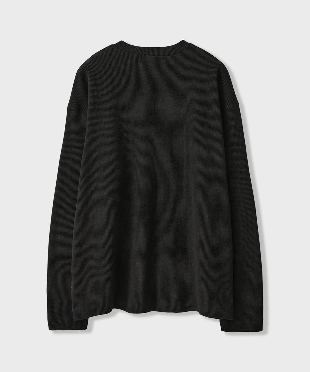 Waffle Henley Long Sleeve T-Shirt [Black]