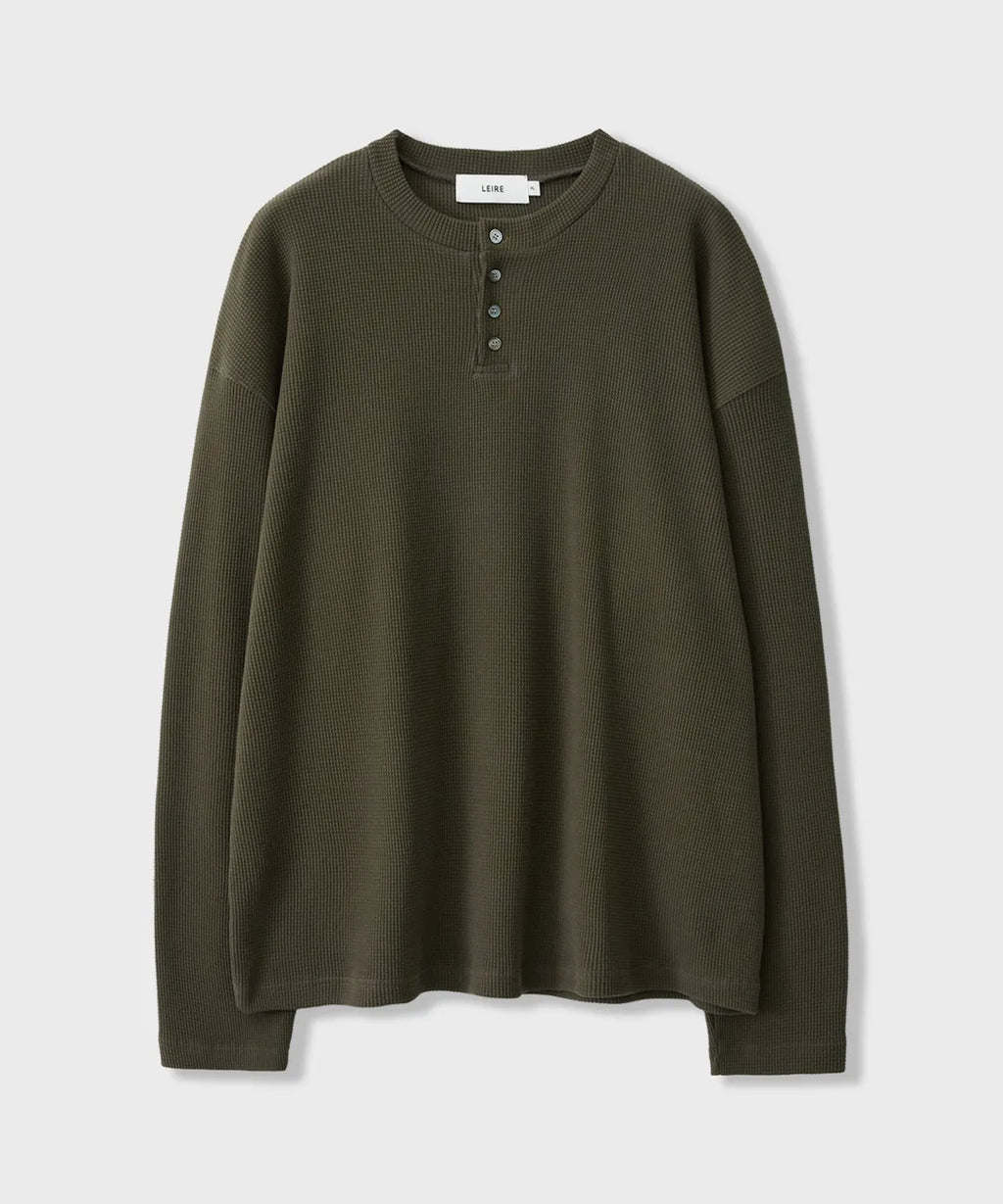 Waffle Henley Long Sleeve T-Shirt [Khaki]