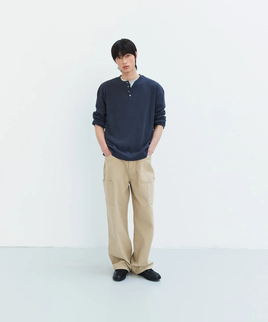 Waffle Henley Long Sleeve T-Shirt [Navy]