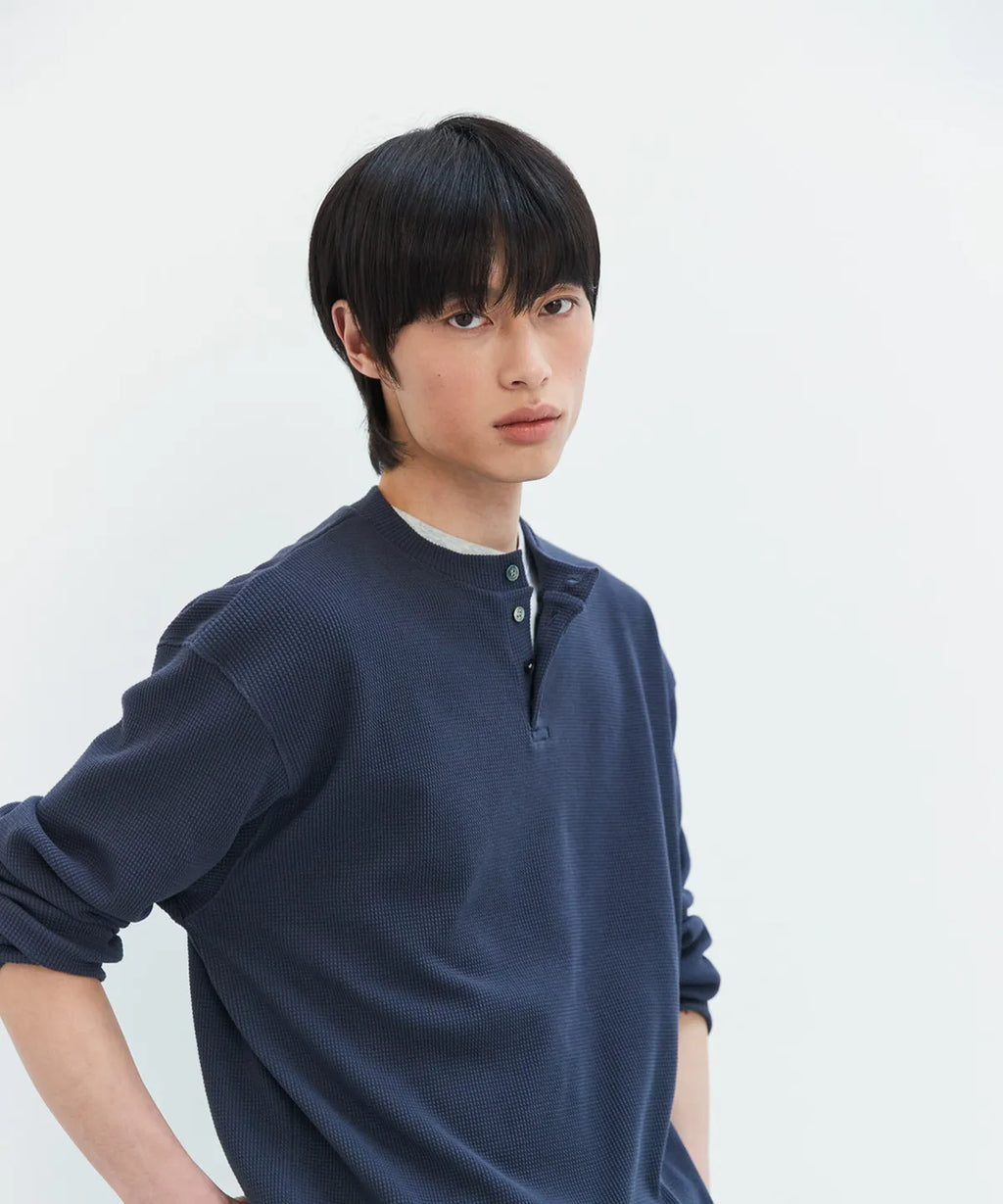 Waffle Henley Long Sleeve T-Shirt [Navy]