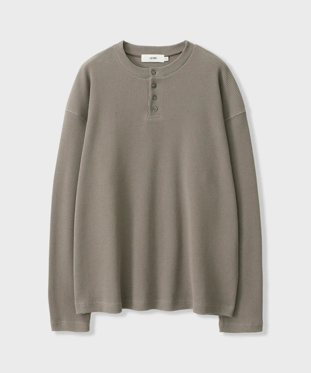 Waffle Henley Long Sleeve T-Shirt [Mocha Beige]