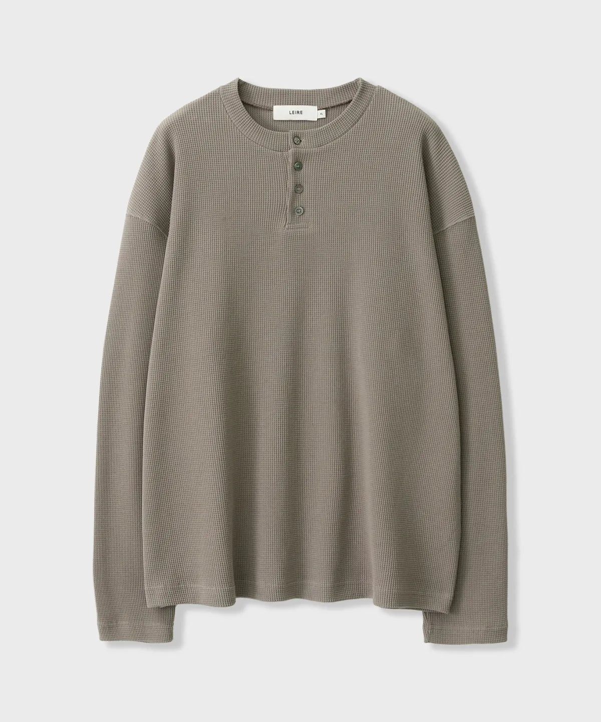 Waffle Henley Long Sleeve T-Shirt [Mocha Beige]