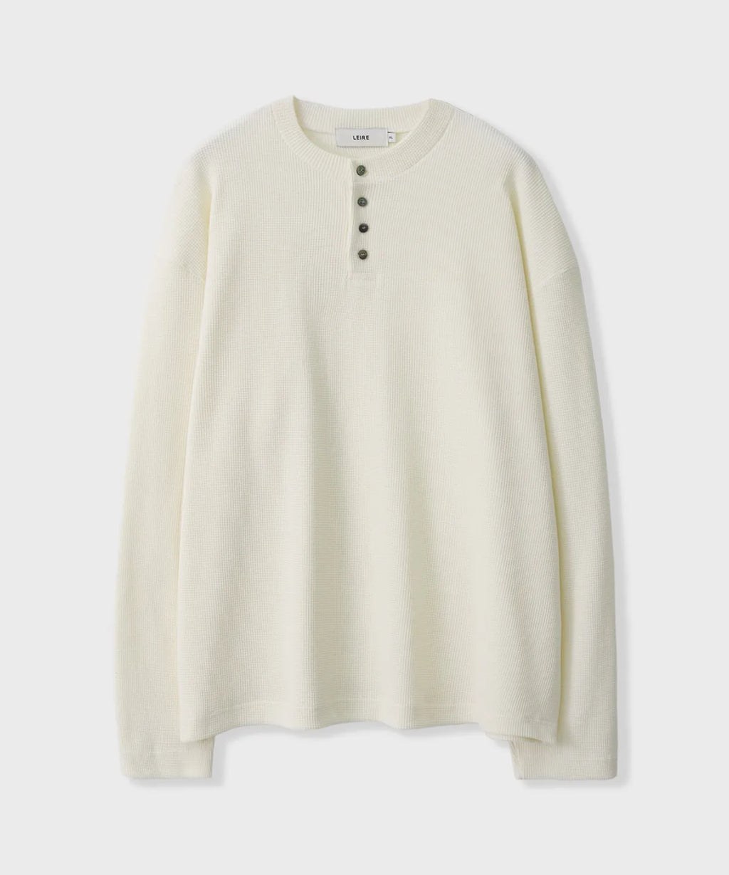 Waffle Henley Long Sleeve T-Shirt [Ivory]