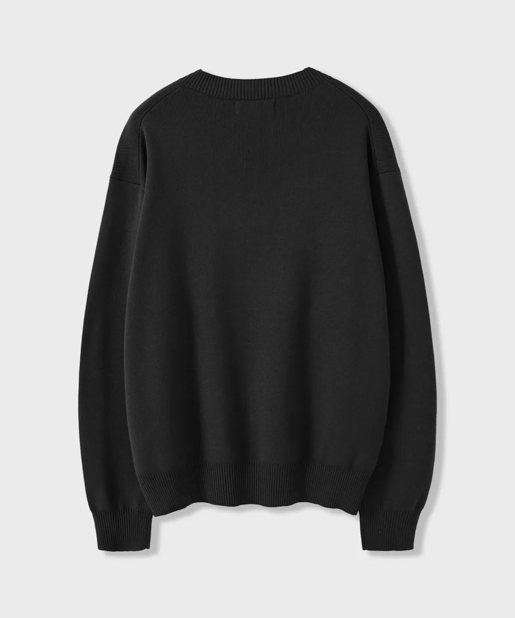 Pure Cotton V-Neck Knit [Black]