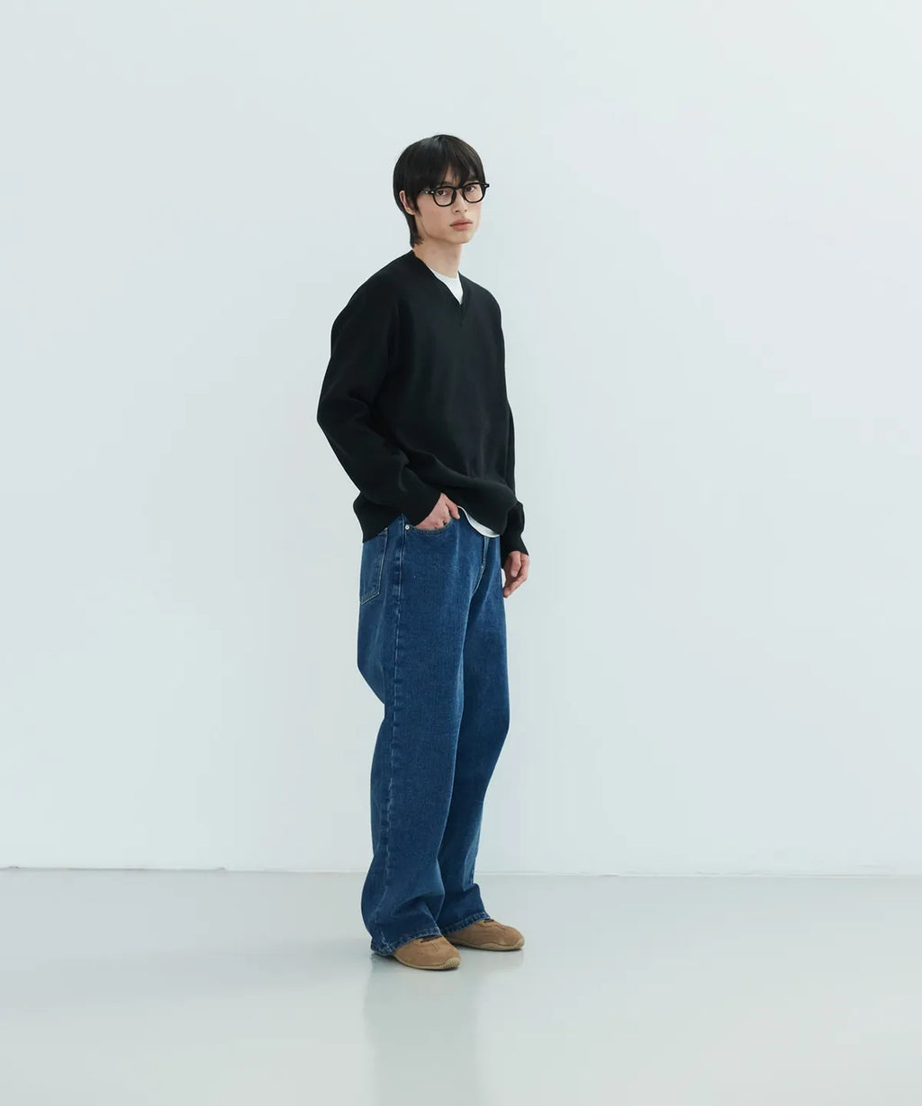 Pure Cotton V-Neck Knit [Black]