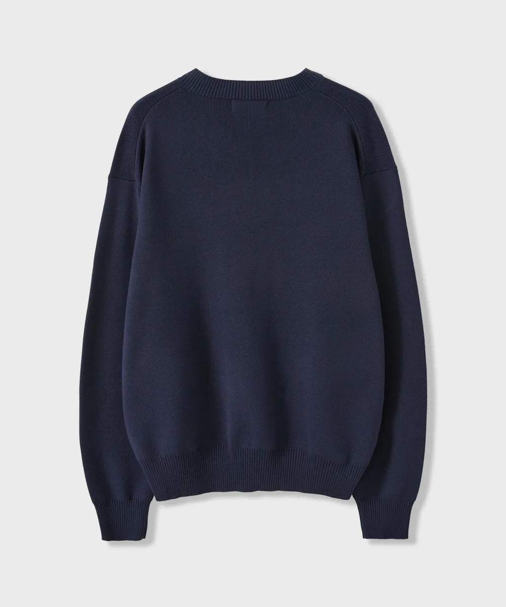 Pure Cotton V-Neck Knit [Navy]
