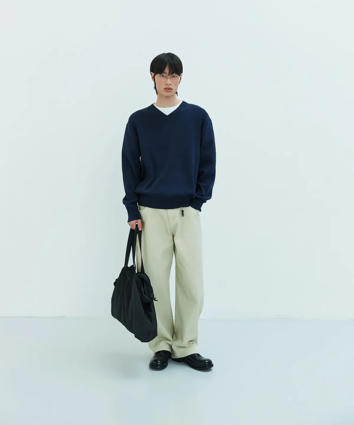 Pure Cotton V-Neck Knit [Navy]