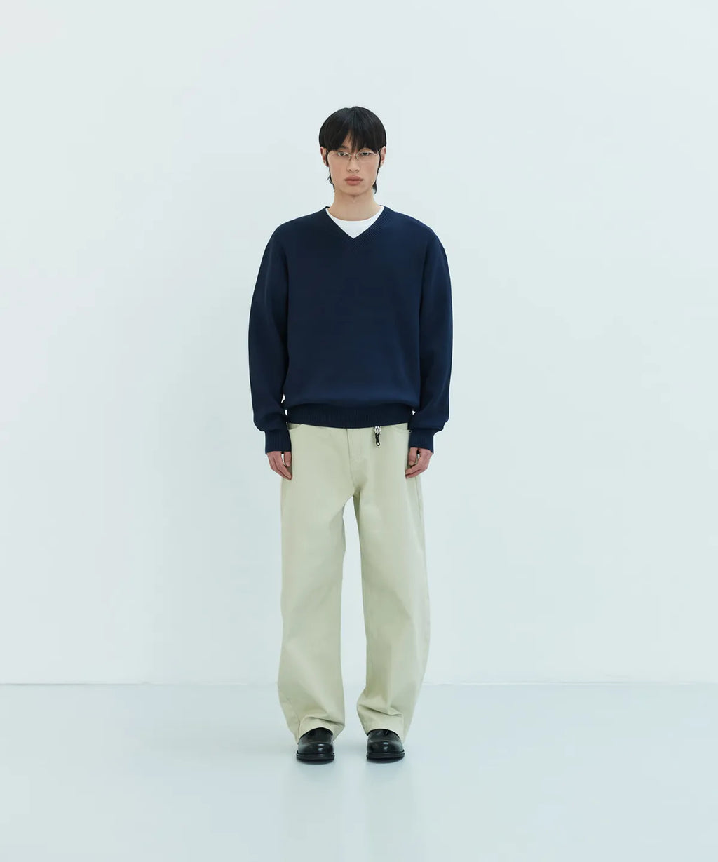 Pure Cotton V-Neck Knit [Navy]