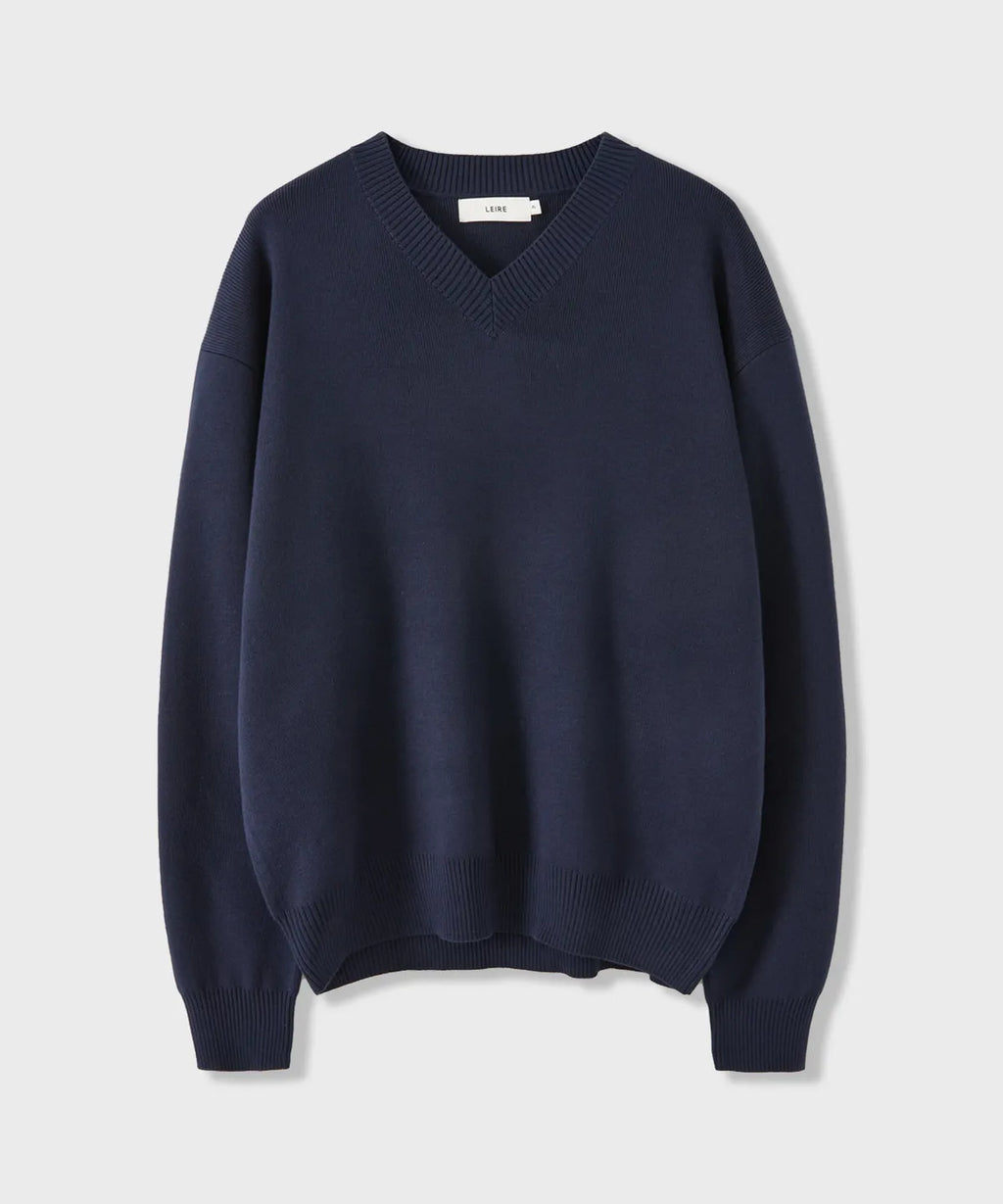 Pure Cotton V-Neck Knit [Navy]