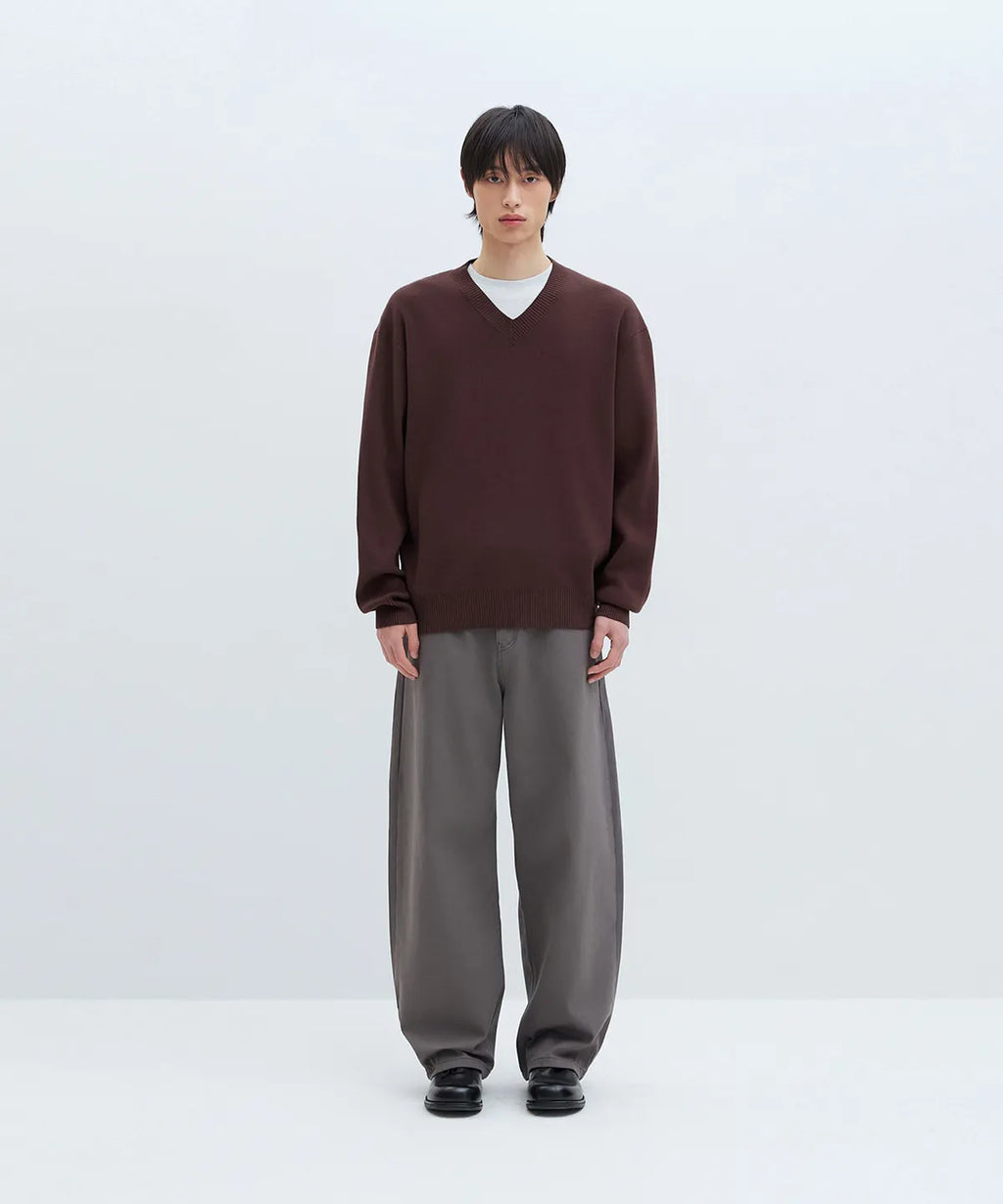 Pure Cotton V-Neck Knit [Brown]