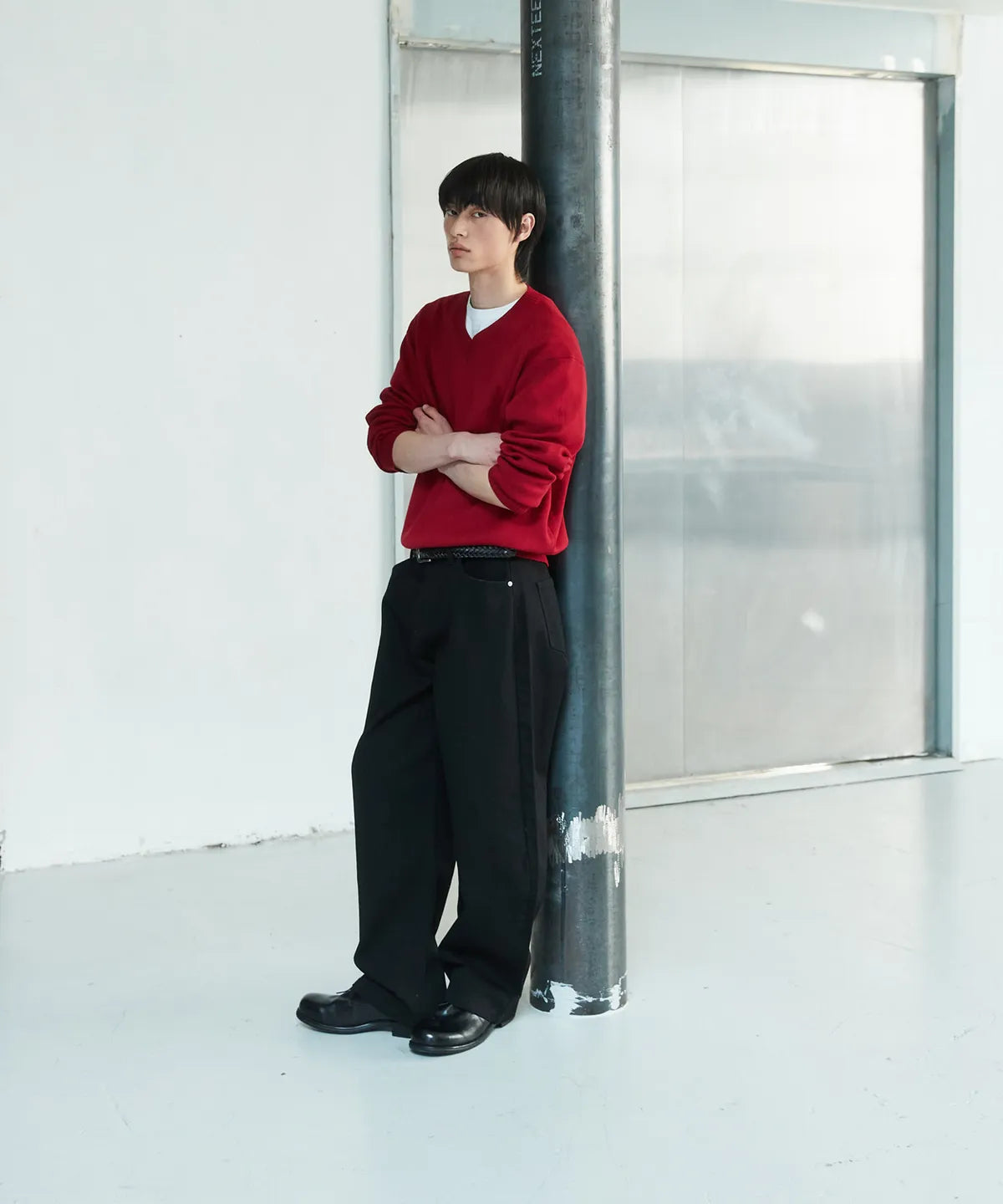 Pure Cotton V-Neck Knit [Red]