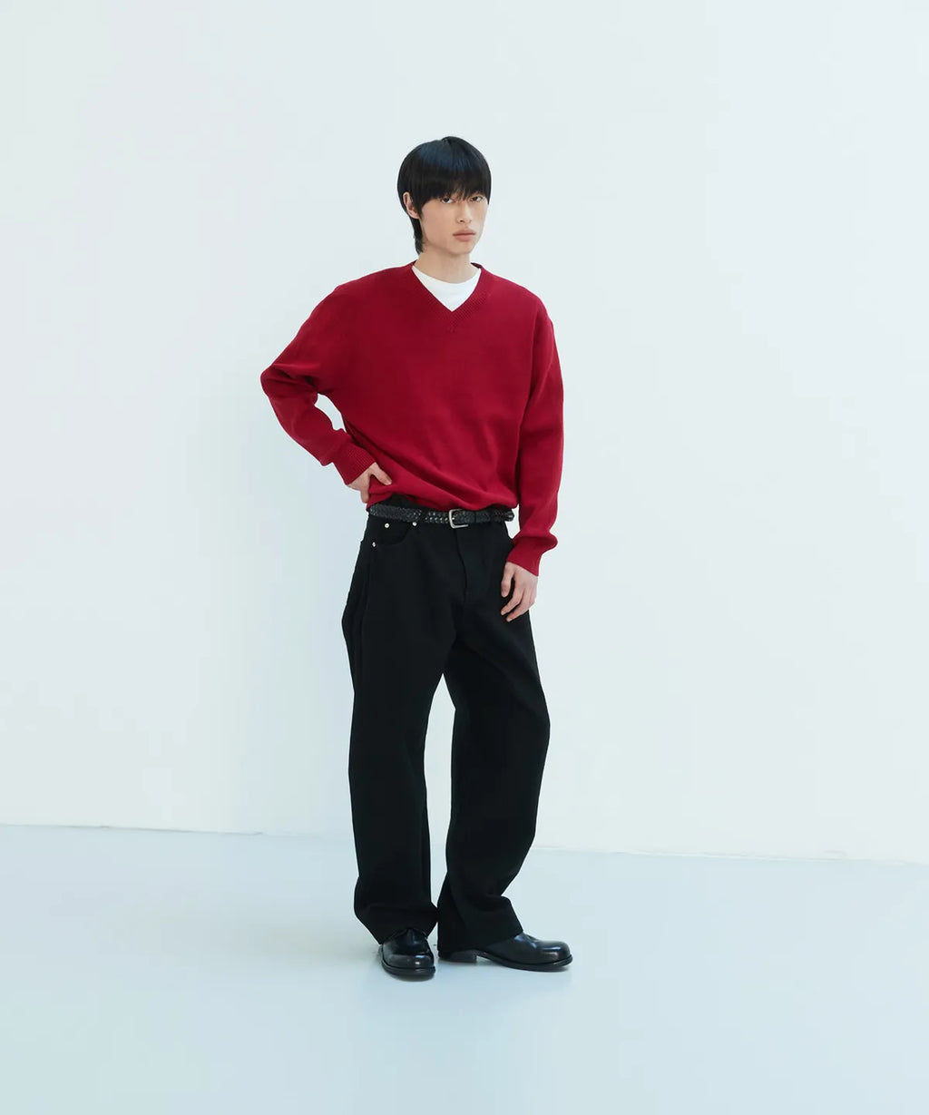 Pure Cotton V-Neck Knit [Red]