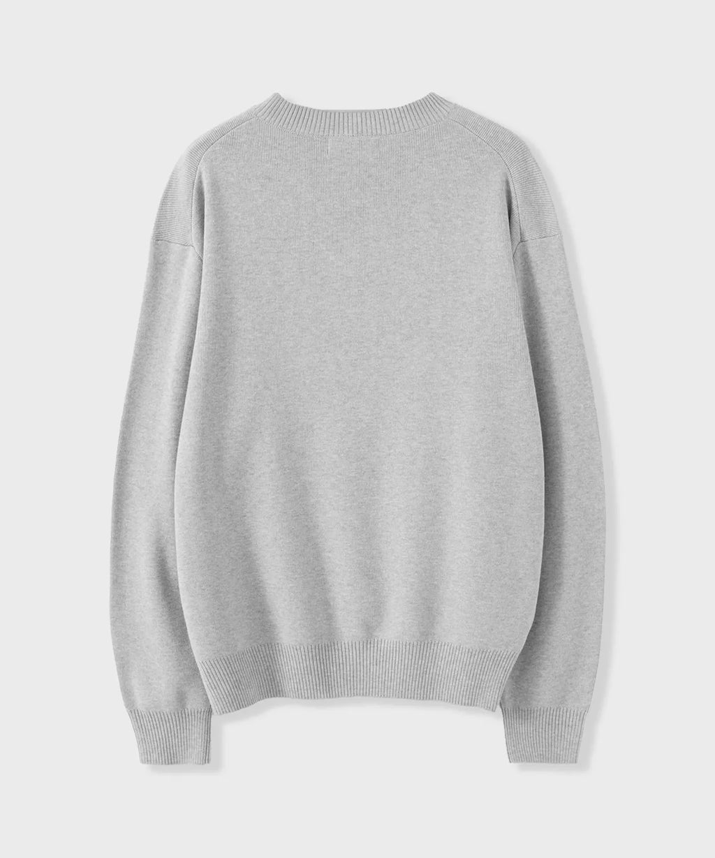 Pure Cotton V-Neck Knit [Gray]