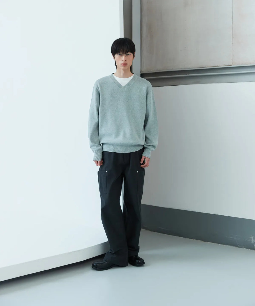 Pure Cotton V-Neck Knit [Gray]