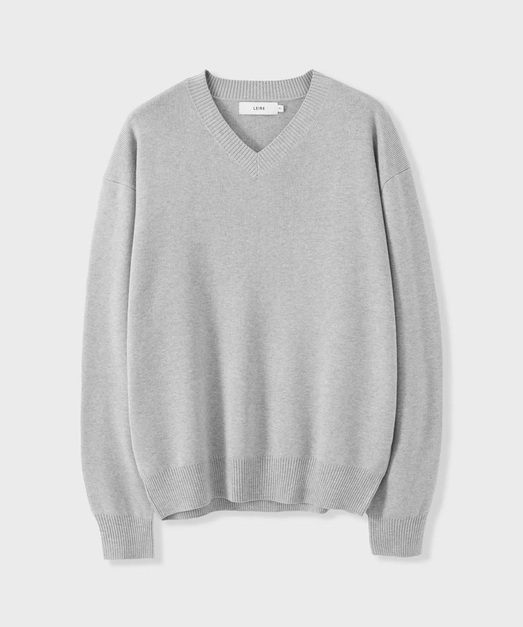 Pure Cotton V-Neck Knit [Gray]