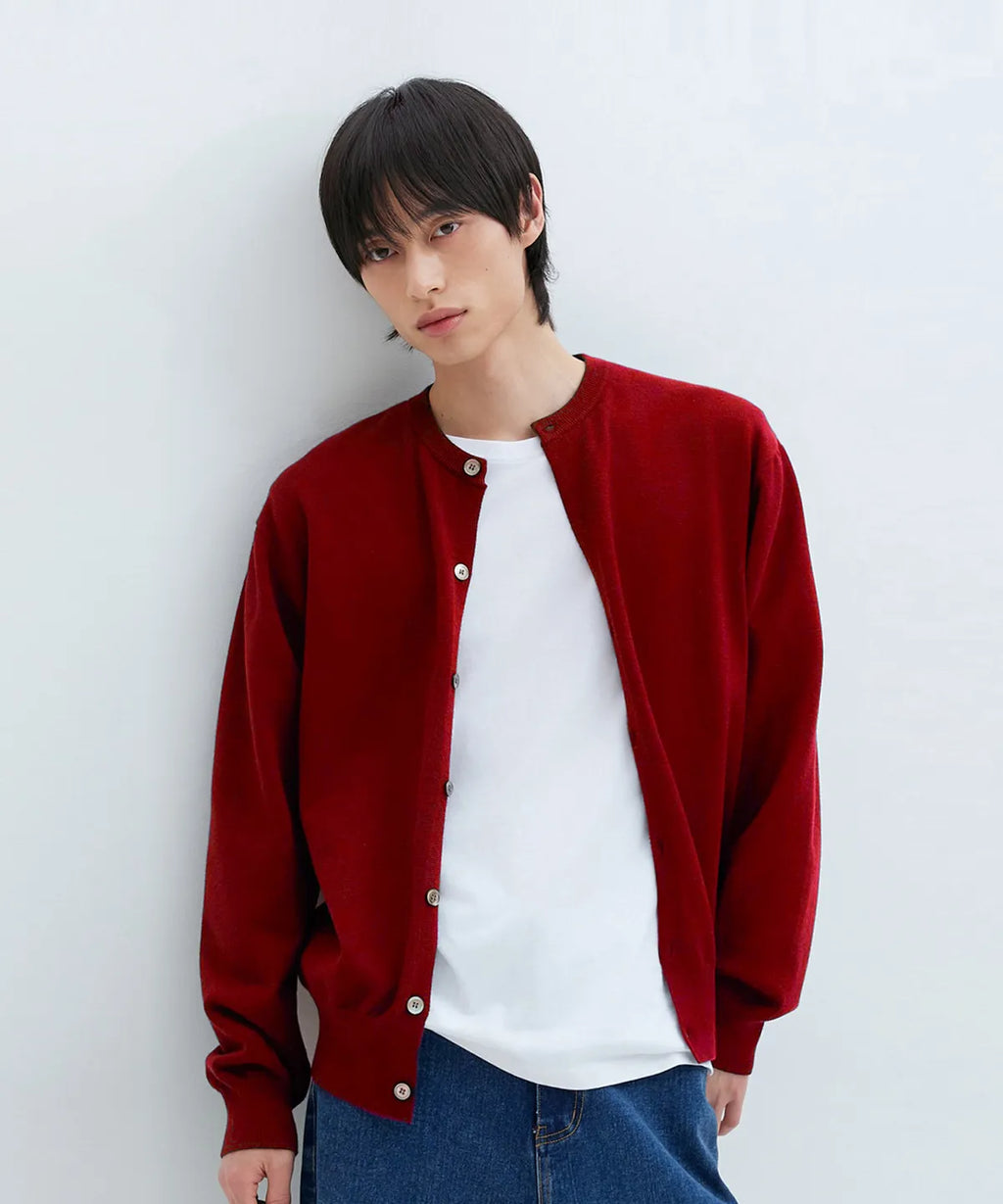 Everyday Round Knit Cardigan [Red]